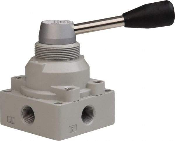 PRO-SOURCE - 3/8" NPT Manual Mechanical Valve - 4-Way, 3 Position, Lever, 0.98 CV Rate & 127.98 Max psi - Best Tool & Supply