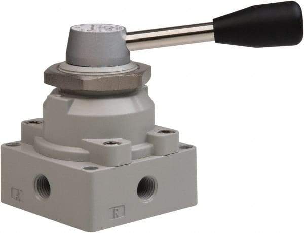 Value Collection - 1/4" NPT Manual Mechanical Valve - 4-Way, 3 Position with I Panel Nut, Lever, 0.98 CV Rate & 127.98 Max psi - Best Tool & Supply