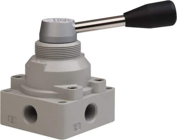 PRO-SOURCE - 3/8" NPT Manual Mechanical Valve - 4-Way, 2 Position, Lever, 0.98 CV Rate & 127.98 Max psi - Best Tool & Supply