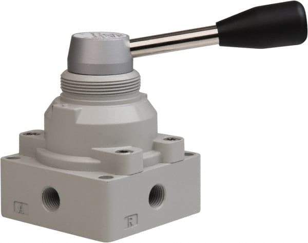 PRO-SOURCE - 1/4" NPT Manual Mechanical Valve - 4-Way, 2 Position, Lever, 0.98 CV Rate & 127.98 Max psi - Best Tool & Supply