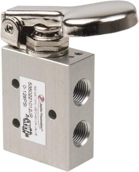 PRO-SOURCE - 1/8" NPT 5 Way, 2 Position Mini Mechanical Valve - 0.34 CV Rate, 9 CFM, 127.98 Max psi, Finger Button/Spring Actuator - Best Tool & Supply