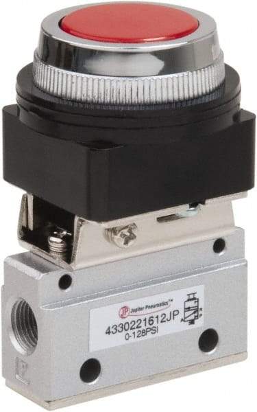 PRO-SOURCE - 1/8" NPT Mechanically Operated Air Valve - 3 Way, 2 Position, Flush Palm Button/Spring, 0.1 CV Rate & 127.98 Max psi - Best Tool & Supply