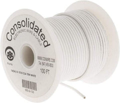 Made in USA - 16 AWG, 26 Strand, 100' OAL, Tinned Copper Hook Up Wire - White PVC Jacket, 0.117" Diam - Best Tool & Supply