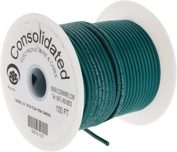 Made in USA - 16 AWG, 26 Strand, 100' OAL, Tinned Copper Hook Up Wire - Green PVC Jacket, 0.117" Diam - Best Tool & Supply