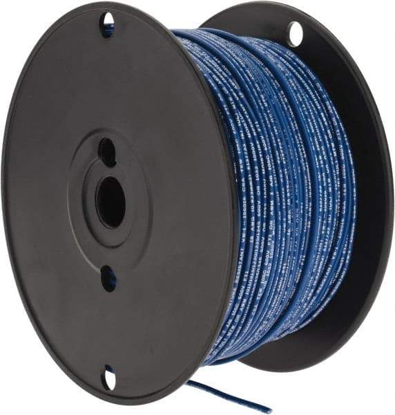 Made in USA - 18 AWG, 16 Strand, 500' OAL, Tinned Copper Hook Up Wire - Blue PVC Jacket, 0.106" Diam - Best Tool & Supply