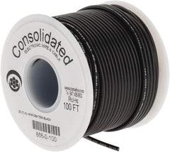 Made in USA - 22 AWG, 7 Strand, 100' OAL, Tinned Copper Hook Up Wire - Black PVC Jacket, 0.091" Diam - Best Tool & Supply