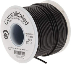 Made in USA - 16 AWG, 26 Strand, 100' OAL, Tinned Copper Hook Up Wire - Black PVC Jacket, 0.092" Diam - Best Tool & Supply