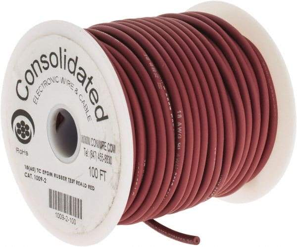 Made in USA - 18 AWG, 65 Strand, 100' OAL, Tinned Copper Hook Up Wire - Red EPDM Jacket, 0.145" Diam - Best Tool & Supply