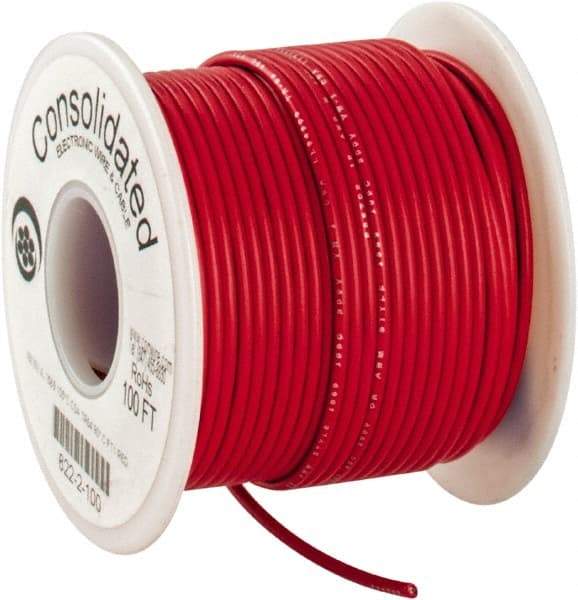 Made in USA - 18 AWG, 16 Strand, 100' OAL, Tinned Copper Hook Up Wire - Red PVC Jacket, 0.08" Diam - Best Tool & Supply