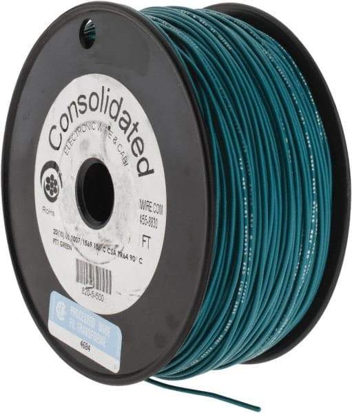 Made in USA - 20 AWG, 10 Strand, 500' OAL, Tinned Copper Hook Up Wire - Green PVC Jacket, 0.07" Diam - Best Tool & Supply