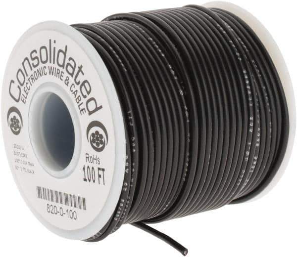 Made in USA - 20 AWG, 10 Strand, 100' OAL, Tinned Copper Hook Up Wire - Black PVC Jacket, 0.07" Diam - Best Tool & Supply