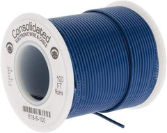 Made in USA - 22 AWG, 7 Strand, 100' OAL, Tinned Copper Hook Up Wire - Blue PVC Jacket, 0.062" Diam - Best Tool & Supply