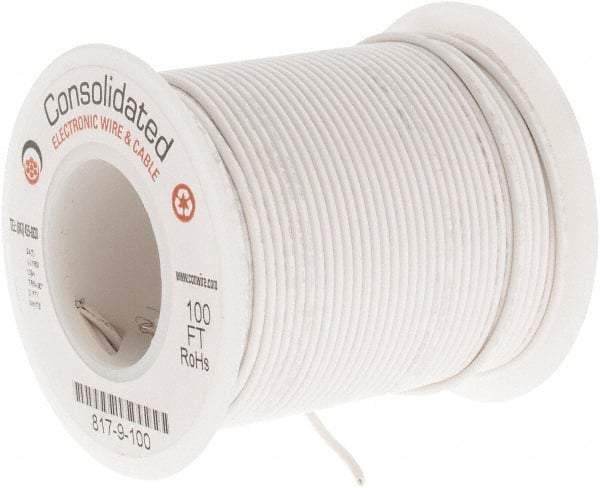 Made in USA - 24 AWG, 7 Strand, 100' OAL, Tinned Copper Hook Up Wire - White PVC Jacket, 0.056" Diam - Best Tool & Supply