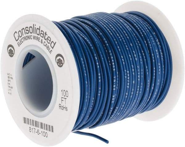 Made in USA - 24 AWG, 7 Strand, 100' OAL, Tinned Copper Hook Up Wire - Blue PVC Jacket, 0.056" Diam - Best Tool & Supply