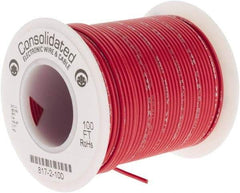 Made in USA - 24 AWG, 7 Strand, 100' OAL, Tinned Copper Hook Up Wire - Red PVC Jacket, 0.056" Diam - Best Tool & Supply