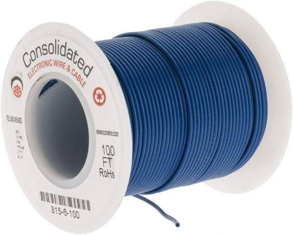 Made in USA - 26 AWG, 7 Strand, 100' OAL, Tinned Copper Hook Up Wire - Blue PVC Jacket, 0.051" Diam - Best Tool & Supply