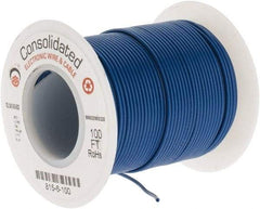 Made in USA - 26 AWG, 7 Strand, 100' OAL, Tinned Copper Hook Up Wire - Blue PVC Jacket, 0.051" Diam - Best Tool & Supply