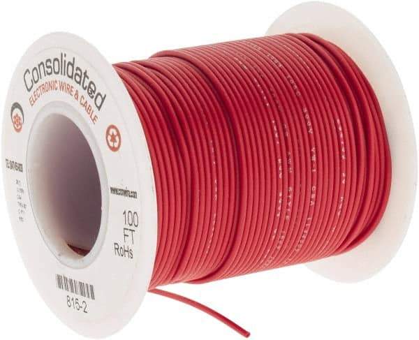 Made in USA - 26 AWG, 7 Strand, 100' OAL, Tinned Copper Hook Up Wire - Red PVC Jacket, 0.051" Diam - Best Tool & Supply