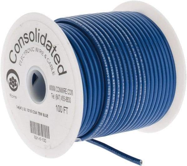 Made in USA - 14 AWG, 41 Strand, 100' OAL, Tinned Copper Hook Up Wire - Blue PVC Jacket, 0.136" Diam - Best Tool & Supply