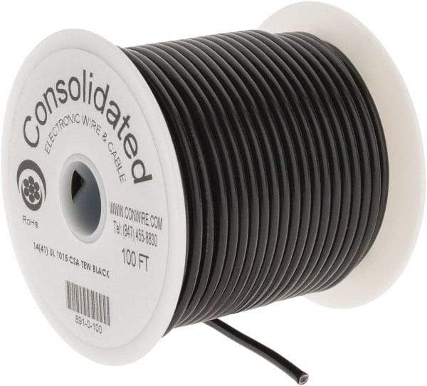 Made in USA - 14 AWG, 41 Strand, 100' OAL, Tinned Copper Hook Up Wire - Black PVC Jacket, 0.136" Diam - Best Tool & Supply