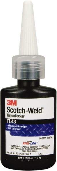 3M - 10 mL, Purple, Medium Strength Liquid Threadlocker - Series TL43, 24 Hour Full Cure Time, Hand Tool Removal - Best Tool & Supply