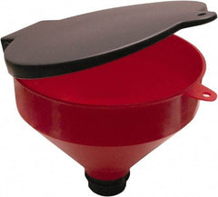 Funnel King - 8" High x 9-1/8" Diam, Polypropylene, Manual Closing Drum Funnel with Lockable Lid - 55 Gal Drum/Pail Capacity - Best Tool & Supply