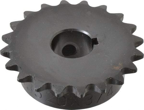 Browning - 20 Teeth, 3/8" Chain Pitch, Chain Size 35, Finished Bore Sprocket - 3/4" Bore Diam, 2.397" Pitch Diam, 2.59" Outside Diam - Best Tool & Supply