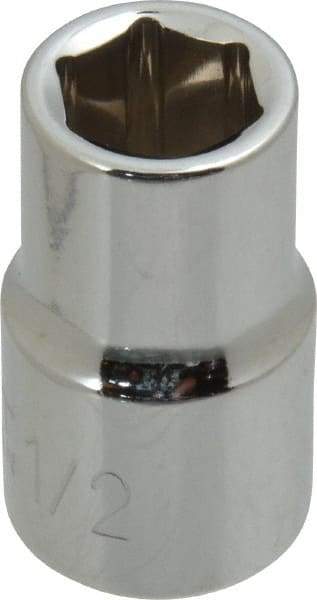 Paramount - 1/2", 1/2" Drive, Standard Hand Socket - 6 Points, 1-1/2" OAL, Steel, Chrome Finish - Best Tool & Supply