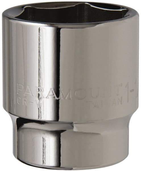 Paramount - 1-1/4", 1/2" Drive, Standard Hand Socket - 6 Points, 1-1/2" OAL, Steel, Chrome Finish - Best Tool & Supply