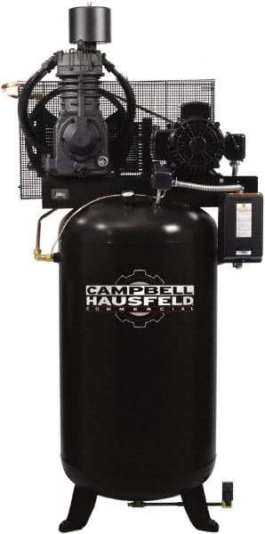 Campbell Hausfeld - 7.5 hp, 80 Gal Stationary Electric Vertical Air Compressor - Three Phase, 175 Max psi, 24.3 CFM, 208-230/460 Volt - Best Tool & Supply