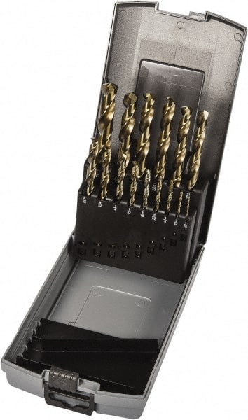 Precision Twist Drill - 1/16 to 1/2", 135° Point, Gold Finish, Cobalt Jobber Length Drill Bit Set - Best Tool & Supply