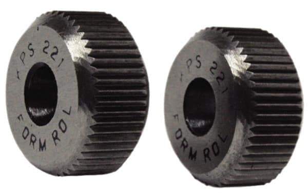 Made in USA - 1" Diam, 90° Tooth Angle, 33 TPI, Beveled Face, Form Type High Speed Steel Straight Knurl Wheel - 1/4" Face Width, 5/16" Hole, Circular Pitch, Series OU - Exact Industrial Supply