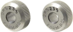 Made in USA - 5/8" Diam, 90° Tooth Angle, 33 TPI, Beveled Face, Form Type High Speed Steel Straight Knurl Wheel - 3/16" Face Width, 7/32" Hole, Circular Pitch, Series GR - Exact Industrial Supply