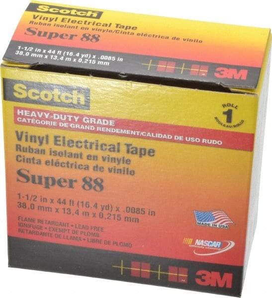 3M - 1-1/2" x 44', Black Vinyl Electrical Tape - Series 88, 8.5 mil Thick, 20 Lb./Inch Tensile Strength - Best Tool & Supply