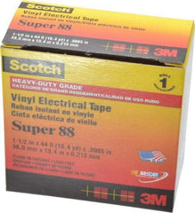 3M - 1-1/2" x 44', Black Vinyl Electrical Tape - Series 88, 8.5 mil Thick, 20 Lb./Inch Tensile Strength - Best Tool & Supply