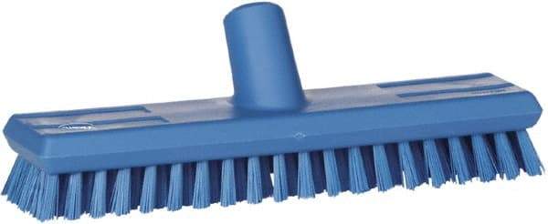 Vikan - 1" Bristle Length, Polyester Scrub Brush - 10-5/8" Long x 2-1/2" Wide Head, 11" OAL, European Threaded Handle, Blue, Polypropylene Block - Best Tool & Supply