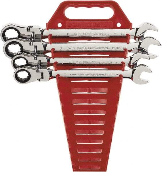 GearWrench - 4 Piece, 13/16" to 1", 12 Point Ratcheting Combination Wrench Set - Inch Measurement Standard, Chrome Finish, Comes in Plastic Rack - Best Tool & Supply