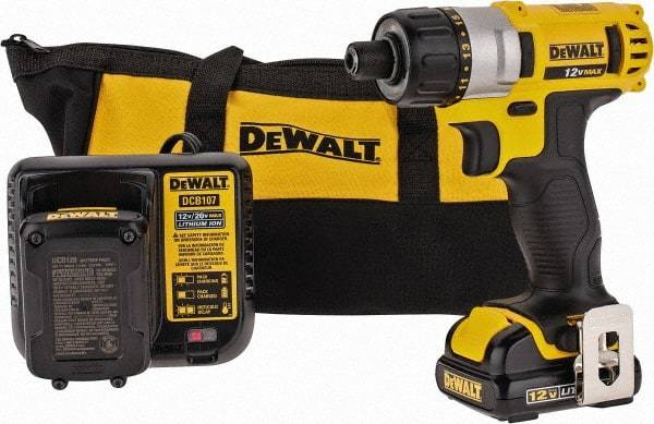 DeWALT - 12 Volt 1/4" Chuck Pistol Grip Handle Cordless Drill - 0-1050 RPM, Keyless Chuck, Reversible, 2 Lithium-Ion Batteries Included - Best Tool & Supply