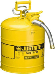 Justrite - 5 Gal Galvanized Steel Self-Closing, Self-Venting, Full-Length Flame Arrester - 16-7/8" High x 11-3/4" Diam, Yellow - Best Tool & Supply