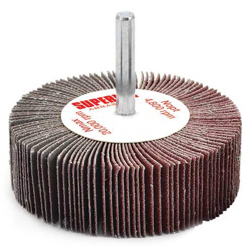 Superior Abrasives - Mounted Flap Wheels; Abrasive Type: Coated ; Outside Diameter (Inch): 2-1/2 ; Face Width (Inch): 1 ; Abrasive Material: Aluminum Oxide ; Grit: 120 ; Mounting Type: 1/4" Shank - Exact Industrial Supply