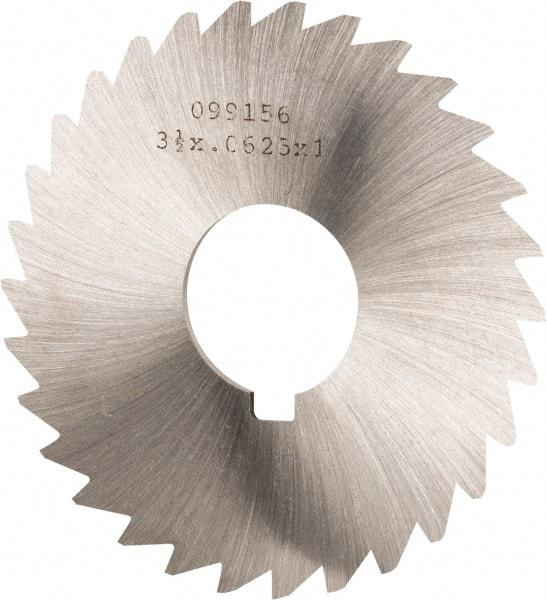 Made in USA - 3-1/2" Diam x 1/16" Blade Thickness x 1" Arbor Hole Diam, 34 Tooth Slitting and Slotting Saw - Arbor Connection, Right Hand, Uncoated, High Speed Steel, Concave Ground, Contains Keyway - Best Tool & Supply