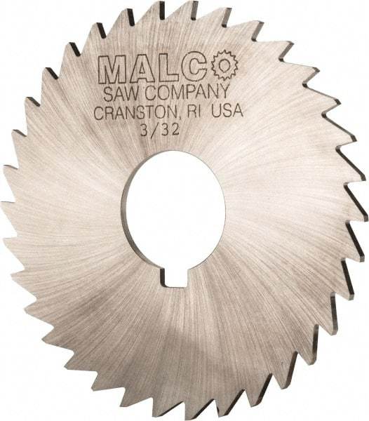 Made in USA - 3-1/2" Diam x 3/32" Blade Thickness x 1" Arbor Hole Diam, 34 Tooth Slitting and Slotting Saw - Arbor Connection, Right Hand, Uncoated, High Speed Steel, Concave Ground, Contains Keyway - Best Tool & Supply