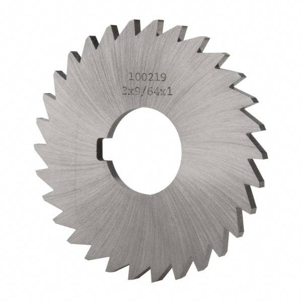 Made in USA - 3" Diam x 9/64" Blade Thickness x 1" Arbor Hole Diam, 30 Tooth Slitting and Slotting Saw - Arbor Connection, Right Hand, Uncoated, High Speed Steel, Concave Ground, Contains Keyway - Best Tool & Supply