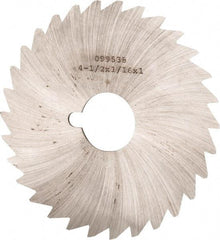 Made in USA - 4-1/2" Diam x 1/16" Blade Thickness x 1" Arbor Hole Diam, 40 Tooth Slitting and Slotting Saw - Arbor Connection, Right Hand, Uncoated, High Speed Steel, Concave Ground, Contains Keyway - Best Tool & Supply