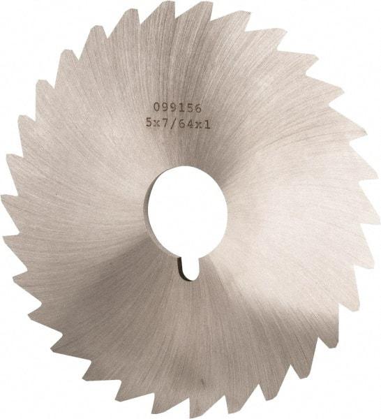 Made in USA - 5" Diam x 7/64" Blade Thickness x 1" Arbor Hole Diam, 40 Tooth Slitting and Slotting Saw - Arbor Connection, Right Hand, Uncoated, High Speed Steel, Concave Ground, Contains Keyway - Best Tool & Supply