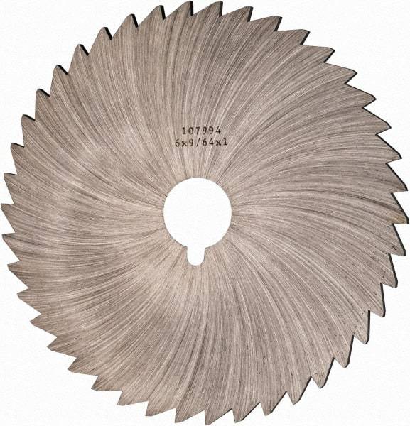 Made in USA - 6" Diam x 9/64" Blade Thickness x 1" Arbor Hole Diam, 44 Tooth Slitting and Slotting Saw - Arbor Connection, Right Hand, Uncoated, High Speed Steel, Concave Ground, Contains Keyway - Best Tool & Supply