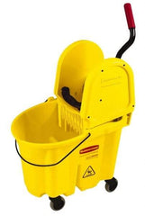 Rubbermaid - 35 Qt Plastic Bucket & Wringer - 20.1" Long x 36-1/2" High x 15.7" Wide, Yellow - Best Tool & Supply