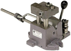 Heinrich - 1-1/2 to 2-1/2" Vee Capacity, Air Cross Hole Jig - 10-1/2" Long x 9-1/8" Wide x 8-5/8" High, 5/16, 1/2, 3/4, 1 & 1-3/8" ID of Furnished Liners - Best Tool & Supply