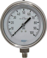 Wika - 4" Dial, 1/4 Thread, 0-100 Scale Range, Pressure Gauge - Lower Connection Mount, Accurate to 1% of Scale - Best Tool & Supply