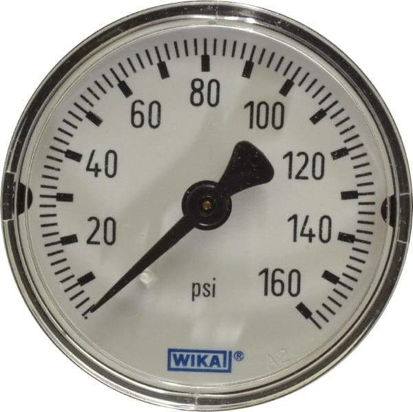 Wika - 2" Dial, 1/4 Thread, 0-160 Scale Range, Pressure Gauge - Center Back Connection Mount, Accurate to 3-2-3% of Scale - Best Tool & Supply